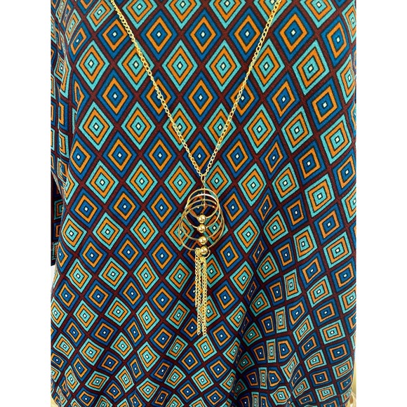 Goddess Cold-Shoulder Sz 3X Top Blouse Attached Necklace Stretch Hem Maroon/Blue - Picture 7 of 8